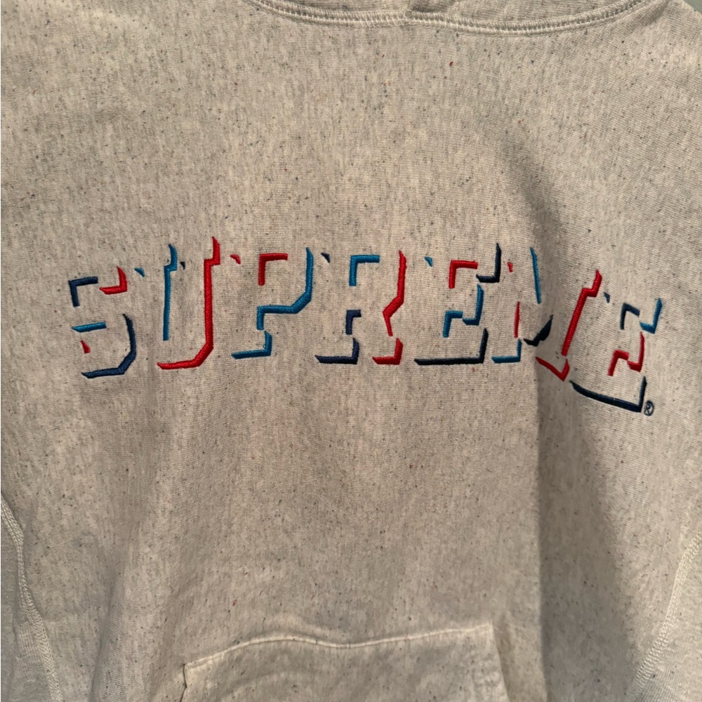 Supreme Heather Gray Hoodie with Red and Blue Logo